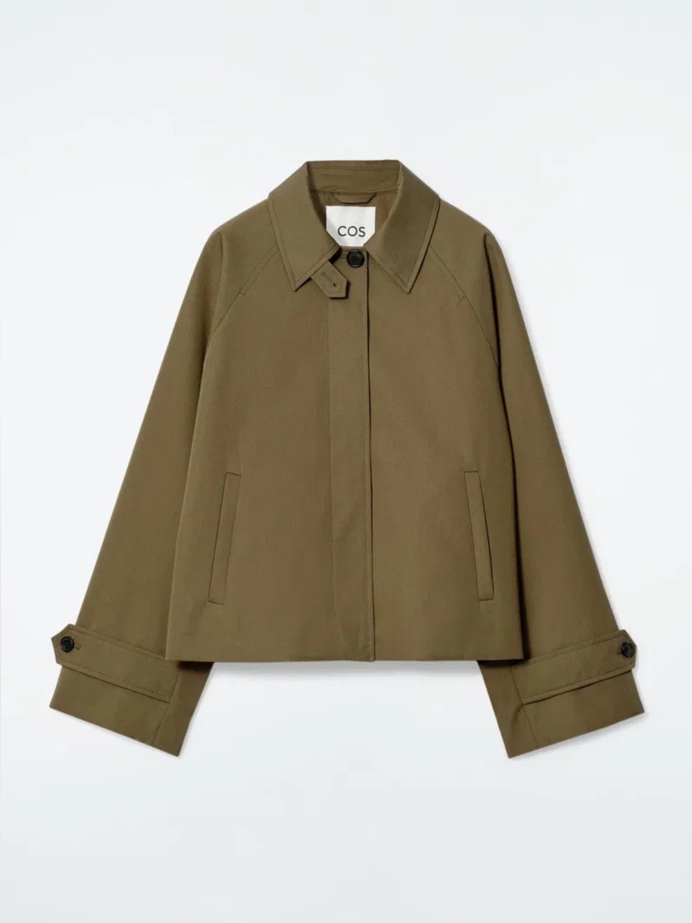 COS Short Cotton Twill Trench Coat Olive Khaki Size Small